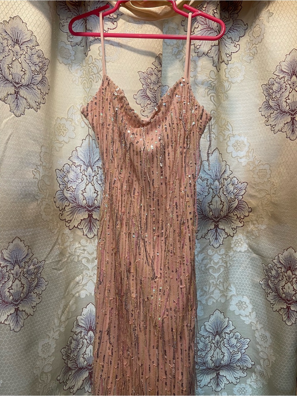 Sequin Cowl Neck Slip Dress in Blush Pink
